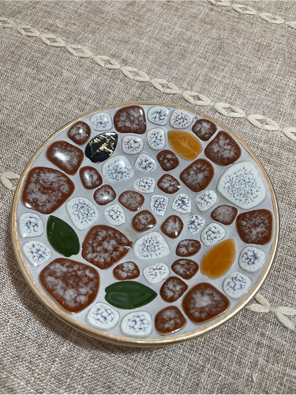 Vintage Japanese Enamel Trinket Dish – Mosaic Design